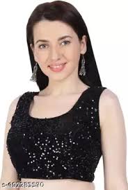 U-Neck Women Blouse Readymade Designer Stretchable Latest Blouse For  WomenWomen's Sequence Work Readymade Non-Paded Blouse