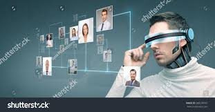 People Technology Future And Progress Man With Futuristic 3d Glasses And Microchip Implant Or Sensors Over Blue Backgroun In 2020 Photo Editing Stock Photos People