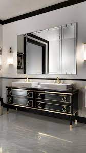 Black art deco bathroom vanity. A Black Lacquered Furniture Style Bathroom Vanity With A Modern Bowl Sink It Feels Both In 2020 Art Deco Bathroom Vanity Luxury Bathroom Vanities Art Deco Bathroom