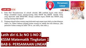 Matematik juga ialah satu bidang ilmu dalam menkaji kuantiti, struktur, ruang dan perubahan. Kssm Matematik Tingkatan 1 Bab 6 Latih Diri 6 3c Persamaan Linear Buku Teks Tingkatan 1 Pt3 Youtube