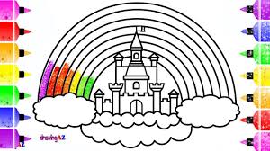 How To Draw Colorful Rainbow Castle For Kids With Glitter Colorful Castle Coloring Page For Kids Castle Coloring Page Coloring Pages For Kids Coloring Pages
