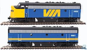 Emd F7 A B Set Esu Sound And Dcc Via Rail Canada 1402 1961 Blue Yellow Model Trains Train Model Train Table