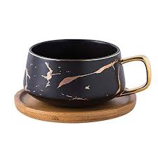 Ensemble Tasse A The Ou Cafe Nordique Et Soutasse En Bambou Bois Japonais Ceramique Doree Marbre 300ml 10 Pate D Or Ecolog Bambou Japonais Tasse De The Marbre