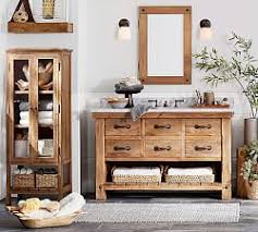 For example, this benchwright vanity from pottery barn has a very nice mahogany stain, but it's actually made of mdf panels over a solid wood frame. Bath Furniture Bath Storage Amp Amp Bath Mirrors Pottery Barn