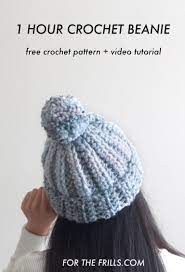 One Hour Chunky Crochet Beanie Free Pattern And Video Tutorial For The Frills Easy Crochet Hat Crochet Beanie Crochet Beanie Pattern Free