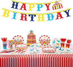 4.6 out of 5 stars 3. Amazon Com Decorlife Carnival Birthday Party Supplies Serves 16 Circus Theme Party Decorations Complete Pack Includes Table Cover 3 Tier Cupcake Stand Carnival Banner Popcorn Boxes Total 143 Pcs Toys Games