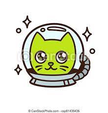 Cute Cartoon Space Cat Character Drawing Green Alien Kitty In Astronaut Helmet Vector Illustration Canstock