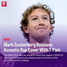 Mark Zuckerberg has decided to dabble in music and released a cover of the  Lil Jon song "Get Low" with the rapper T-Pain, in which both sing and play  the guitar.  https://www.pcmag.com/news/cringe-or-cute-mark-zuckerberg-releases-acoustic-rap-cover-with  ...