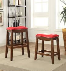 Acme Delta Counter Height Stool Set 2 Red Pu Oak Bar Stools Counter Height Stools Furniture