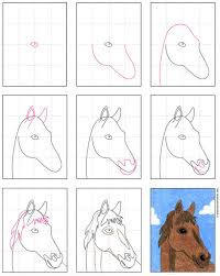 Draw two small triangles that resemble the letter m on top of the head. How To Draw A Horse Head Art Projects For Kids