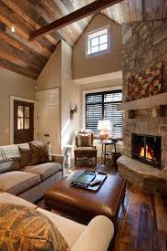 Country Living Room With Woodhaven Plank Wood Ceiling Stone Fireplace Cathedral Rustic Living Room Design Farmhouse Decor Living Room Farm House Living Room