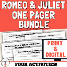 Romeo and juliet one pager. Romeo And Juliet One Pager Worksheets Teaching Resources Tpt