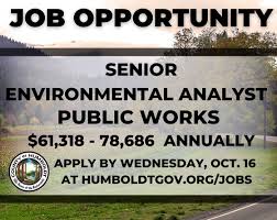 👩🏽‍💻🌲 We are hiring a Senior Environmental Analyst in our Public Works  Department! Based in the Environmental Services Division, this job involves  analyzing, documenting and coordinating the acquisition of permits and  approvals