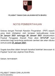 Keluasan jajahan kota bharu adalah 409 kilometer persegi meliputi 14 buah daerah (penggawa), 131 buah mukim (penghulu) dan pejabat ini diketuai oleh seorang ketua jajahan yang juga memangku sebagai majistret dan pentadbir tanah dan jajahan dan. Pejabat Tanah Dan Jajahan Kota Bharu