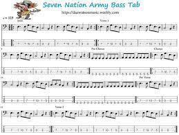 Seven Nation Army Bass Guitar Tab Bass Guitar Tabs Bass Tabs Guitar Tabs