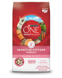 Although fat content is low, these pet foods don't compromise the quantity and quality of other essential nutrients. Purina One Smartblend Sensitive Systems Salmon Dog Food Purina