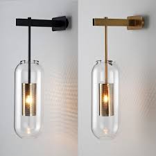 Oblong Clear Glass Wall Lamp Modern 1 Bulb Black Gold Sconce Lighting With Inner Mesh Cage Takeluckhome Com