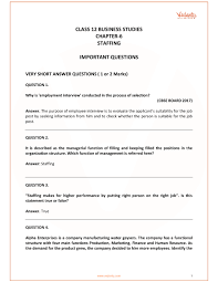 Important Questions For Cbse Class 12 Business Studies Chapter 6 Staffing