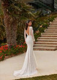 Long Sleeved Fit Flare Wedding Dress In Embroidered Tulle With V Neckline Colleen Fit And Flare Wedding Dress Wedding Dresses Pronovias Wedding Dress