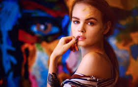 Wallpaper look, girl, face, hand, Veronica, lilac, Anton Kim for mobile and  desktop, section девушки, resolution 1920x1280