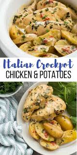 This Creamy Italian Crockpot Chicken And Potatoes Is Simmered In The Most Incred Summer Crockpot Recipes Chicken Crockpot Recipes Crockpot Chicken And Potatoes