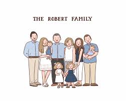 Six Or More Members Family Portrait Digital Portrait Custom Etsy Family Drawing Custom Family Illustration Family Illustration