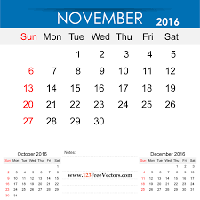 November and december 2016 calendar. November 2016 Calendar Printable