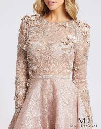 Long sleeve floral appliqué mesh gown. Mac Duggal 11121d Dress Madamebridal Com