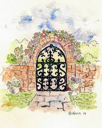 How To Draw Worksheets For The Young Artist How To Draw The Rustic Garden Gate With A Stone Arch Easy Drawings Drawings Garden Drawing