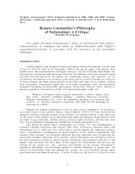Pdf Renato Constantino S Philosophy Of Nationalism A Critique 2009 Rolando M Gripaldo Academia Edu