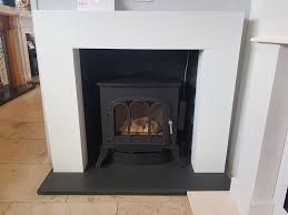 Reclaimed brick slip chamber with slate tiled hearth, reclaimed clad oak beam and charnwood c4 wood stove fitted in stratford london e20 2012. Orbit White Surround With Stacked Slate Chamber And Slate Hearth Set Ex Display 30 Off Danton Fireplaces
