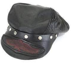 Vtg Black Leather Harley Davidson Freedom Machine Stud Biker Motorcycle Cap Hat Black Leather Studs Leather