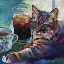 Coffee Tea Or Me Oil On Gessobord Our Bailey Lounging On My Desk With My Coffee From Breakfast And My Iced Tea F Animal Art Cat Painting Animal Paintings