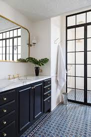 They have a simple installation procedure making them suitable for diy lovers. Black Washstand With White Blue And Black Mosaic Tiles Mediterranean Bathroom