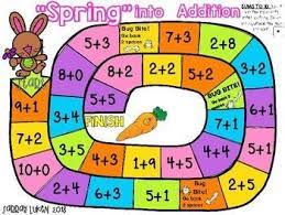 Math board games for kindergarten. Addition Game Board For Spring Kindergarten Mathgames Math Activities Preschool Math Board Games Math Workshop Kindergarten