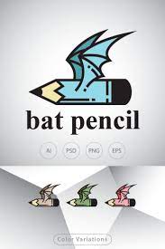 Bat Pencil Logo Template Logo Templates Vector Logo Templates