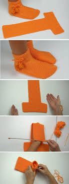 How to sew footie cuffs. Easy To Fold Slippers Tutorial Crochet Knit Tutorials More Knitted Slippers Pattern Knitting Knitting Designs