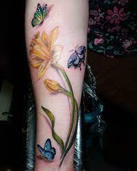Daffodil And Butterfly Tattoo Daffodil Tattoo Neck Tattoo Daffodil Flower Tattoos