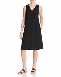 338 Eileen Fisher Black Silk Georgette Crepe A Line Vneck Dress L 14 Nwt E433 Eileen Fisher Petites Silk Dress Dresses
