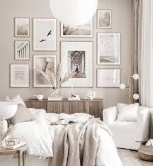 Gray and beige bedroom/gray and brown bedroom ideas. Elegant Gallery Wall Beige Bedroom Nature Posters Oak Frames Room Inspiration Bedroom Bedroom Interior Redecorate Bedroom