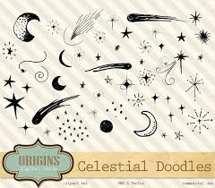 Celestial Doodles Clipart Digital Hand Drawn Sketched Moon Etsy Bullet Journal Doodles Star Doodle Space Doodles