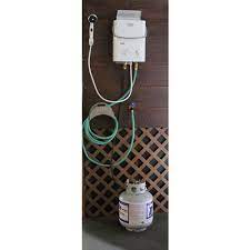 Check spelling or type a new query. Portable Tankless Hot Water Heater Runs Off 20 Lb Propane Tank 18 Hrs Of Use Per Tank Requires Water Pump 12 Garden Hose Tankless Water Heater Water Heater