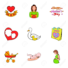 Tarjeta con flores para mamá. Conjunto De Iconos De Dia De La Madre Estilo De Dibujos Animados Ilustraciones Vectoriales Clip Art Vectorizado Libre De Derechos Image 74375933