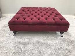 Inmozata chesterfield coffee table buttoned ottoman footstool velvet upholstered stool round for living room grey 100 x 100 x 40 4 1 out of 5 stars 10 189. Extra Large Chesterfield Footstool Plush Velvet Burgundy Deep Buttoned Ottoman Coffee Table Amazon Co Uk Handmade Products