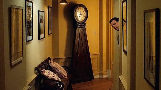 You've Got Mail (1998) This grandfather clock is bringing up all my daddy  issues. If you can, relish in this antique bench with French country  pillows which is expertly placed underneath zig