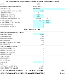 Calcolo Compenso Lordo Lavoro Autonomo 2020 Immagine 2