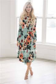 Mint Watercolor Long Sleeve Dress Modest Dresses Dresses Neesees Dresses