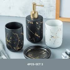 Black And Gold Bathroom Accessories Sets Black Gold Marble Style Ceramic Bathroom Accessory Kit Toothbrush Holder Soap Dispenser Mouthwash Cup Luxury Bathroom Accessory Kit Marble Bathroom Accessories Gold Bathroom Decor Bathroom Accessories Luxury
