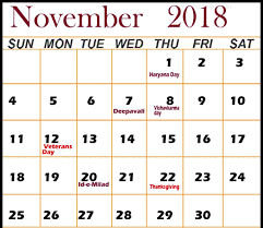 November 2018 Calendar With Holidays November Calendar Event Calendar Calendar