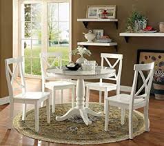 Modern dining room kitchen 5 piece round glass top table & black chairs set icbq. Amazon Com Carefree Home Furnishings Penelope Transitional Style White 5 Piece Round Dining Table Set Table Chair Sets